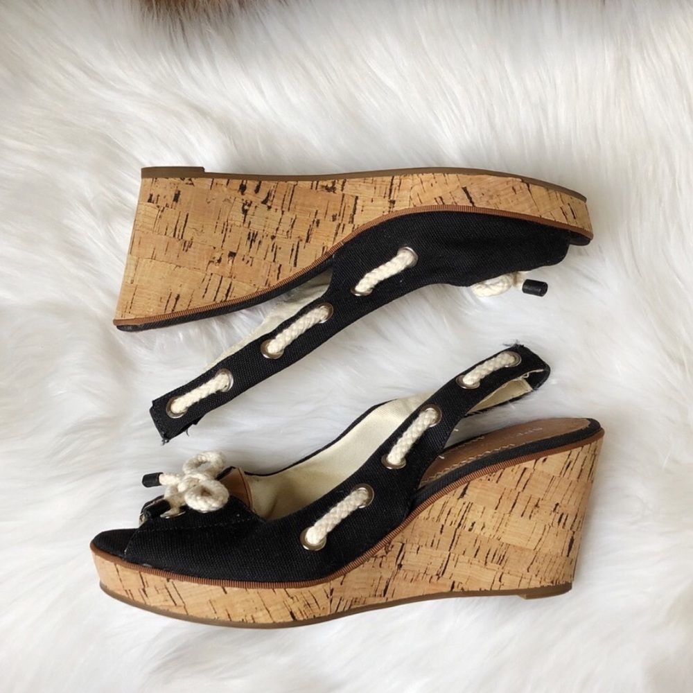 Sperry Southport Slingback Peep Toe Cork Wedges